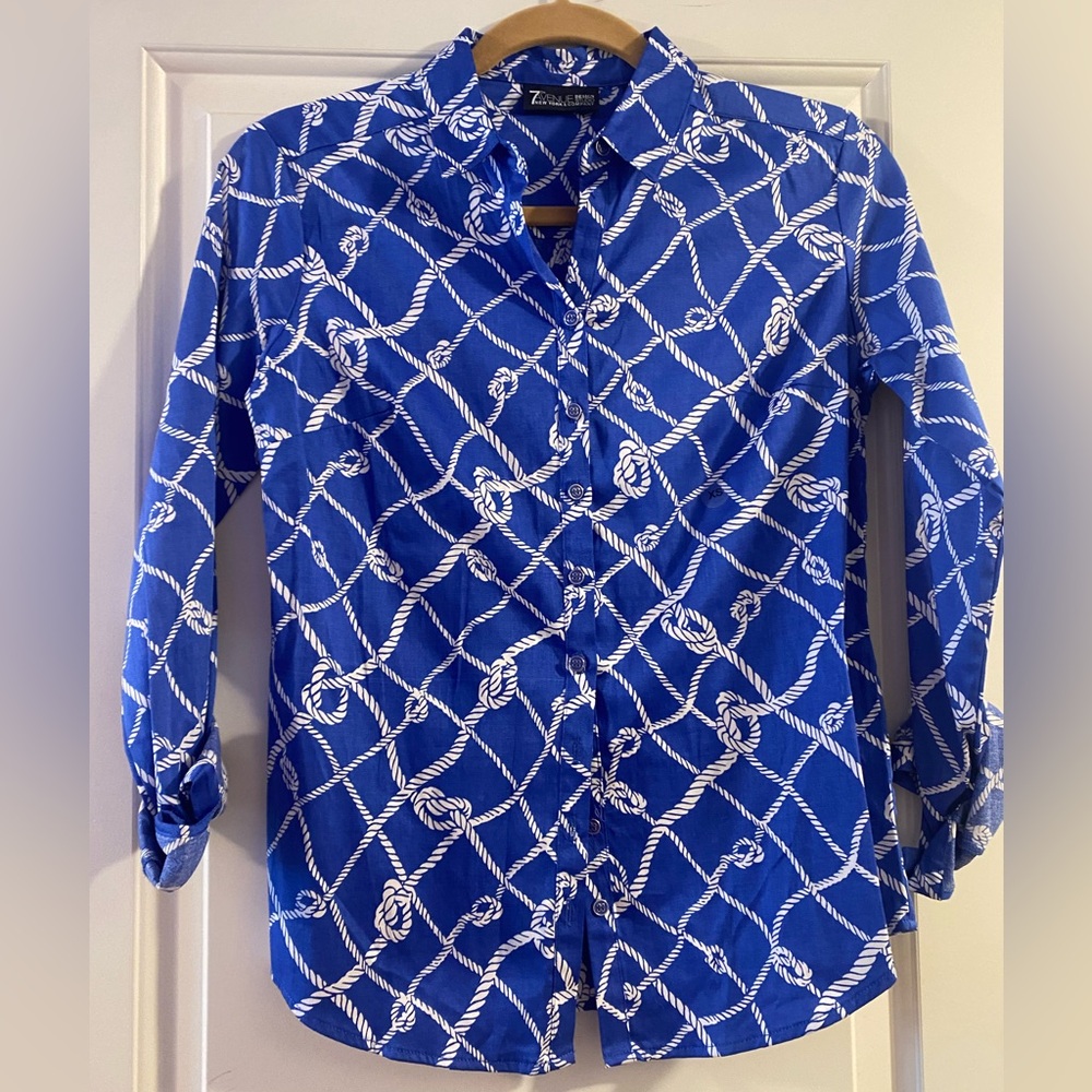 NWT New York & Company Nautical Rope Pattern Button Down Shirt